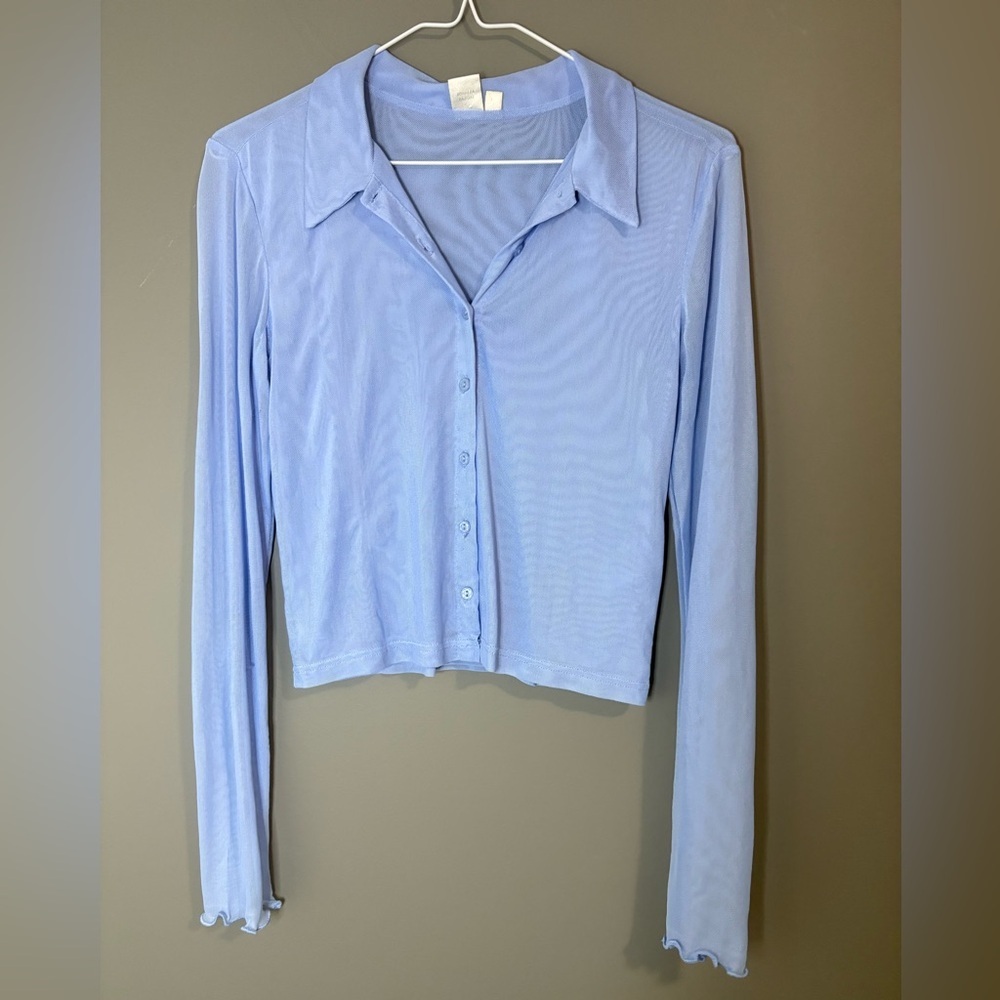 Twik size small Light Blue Periwinkle Women's Button-Up Sheer thin layering Top - Picture 2 of 6